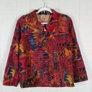 Chico's Abstract Print Button Front Jacket